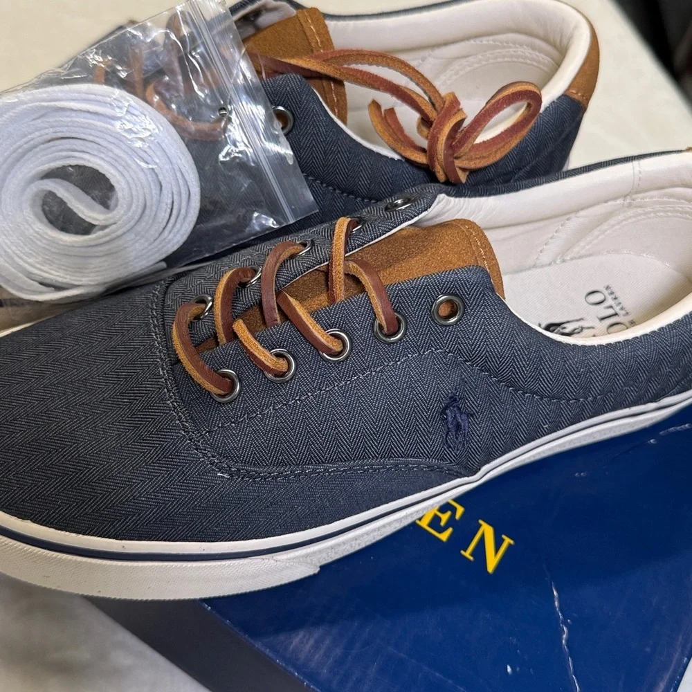 Polo Ralph Lauren Keaton Suede Trim Herringbone Sneakers- Size 8.5
